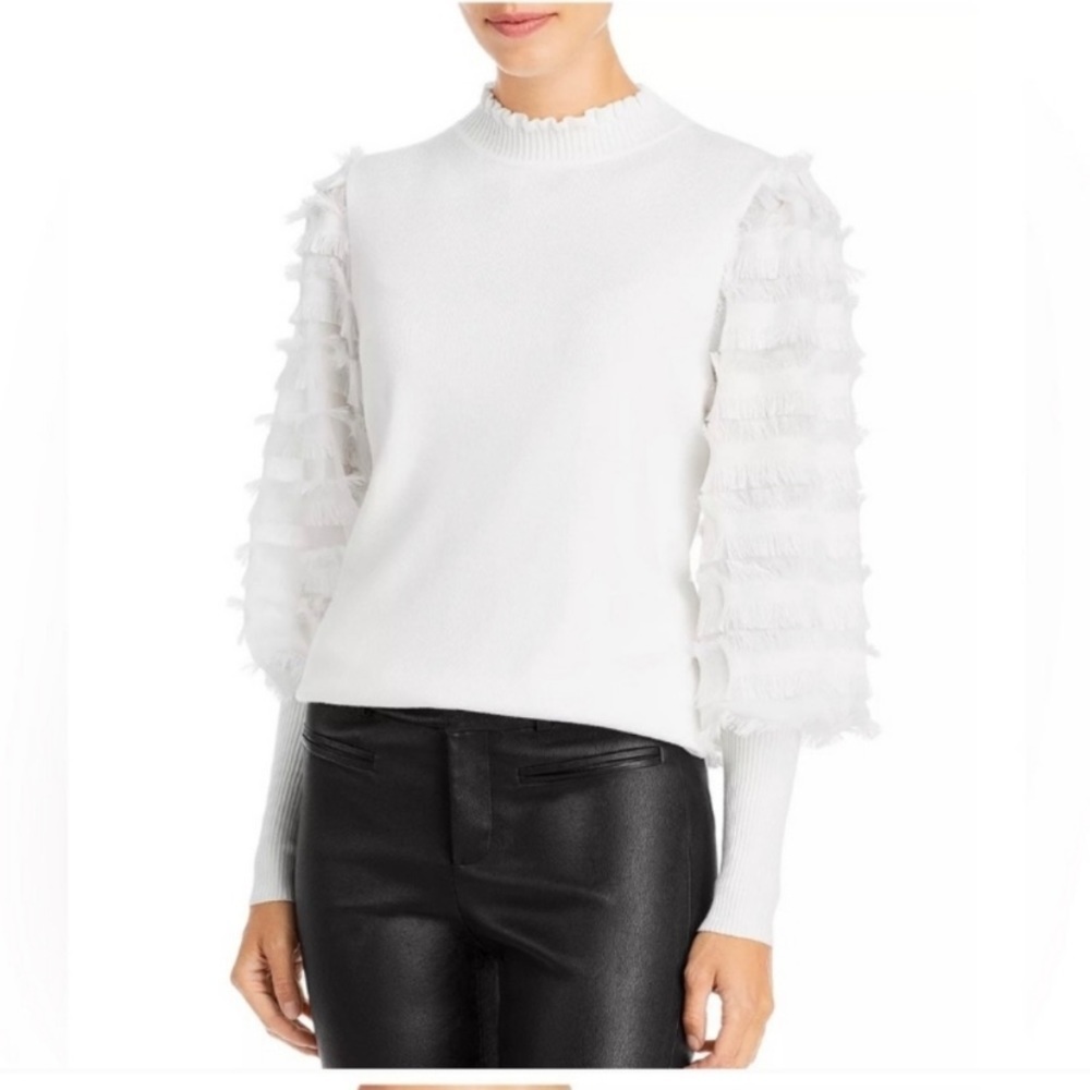 NWOT Anthropologie Sioni Ruffle Fringe Long Sleeve Shirt White Size Small